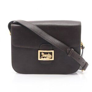 Celine Shoulder Bag Dark Brown Leather Carriage B